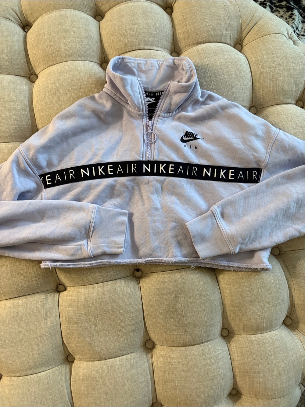 Nike Lilac Cropped Quarter-Zip Sweatshirt with Black Branded Band